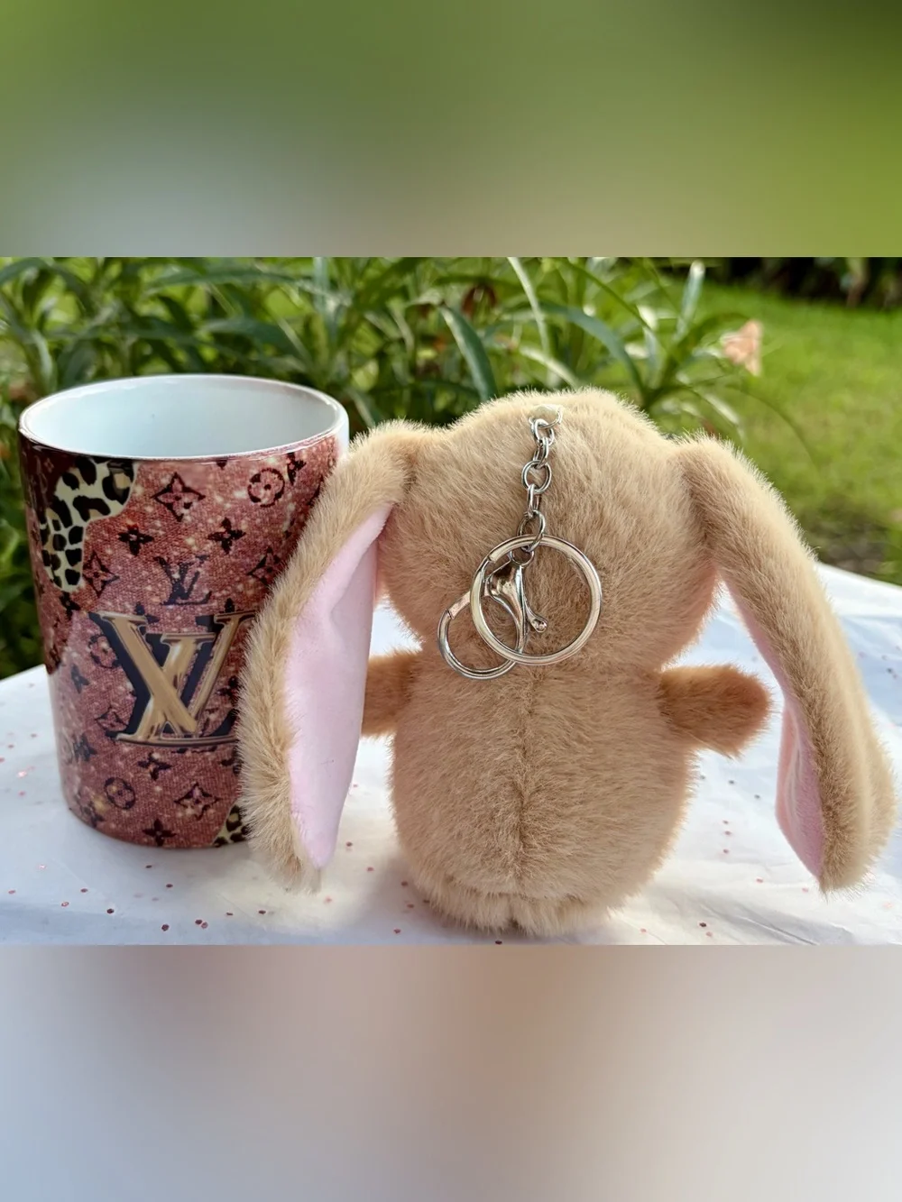 NEW LARGE Plush Bunny Keychain, Backpack Charm, Bag Charm w/Cherry Embroidery
